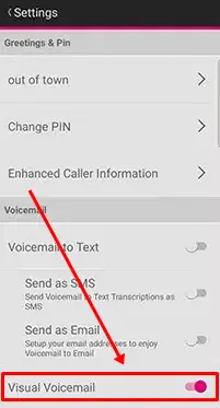 Tap on the toggle button to Enable the Visual Voicemail option