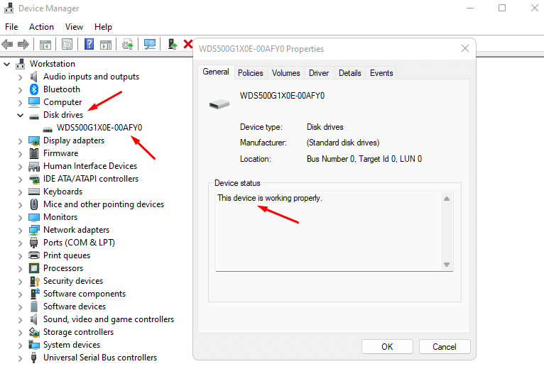 right-click on the inserted hard drive and select Properties