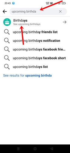 type birthdays on facebook search