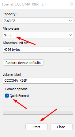 File System and then select NTFS (Default)