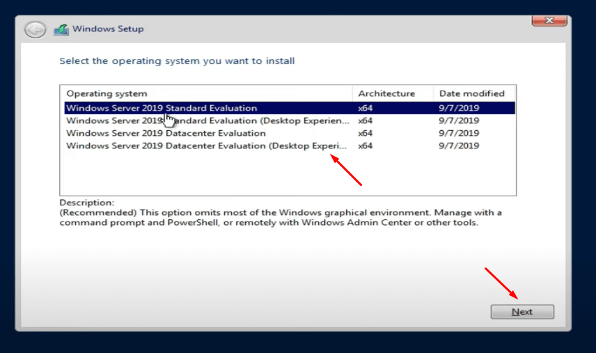 Select your Windows Server 2019 Edition