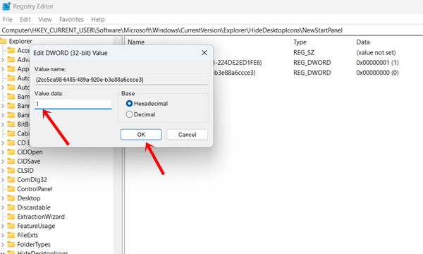 change the value data to 1 by replacing 0