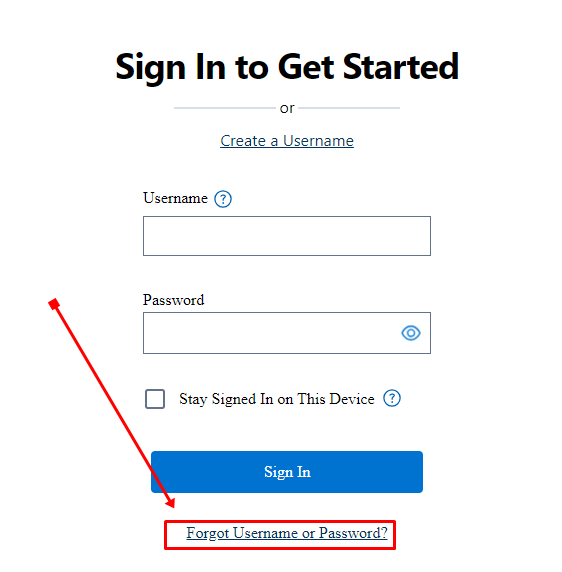 Click on the Forget Username or Password