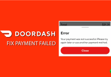 DoorDash Payment Failed Error