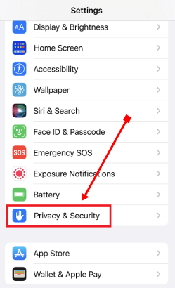 Go to iPhone Settings then Privacy & Security