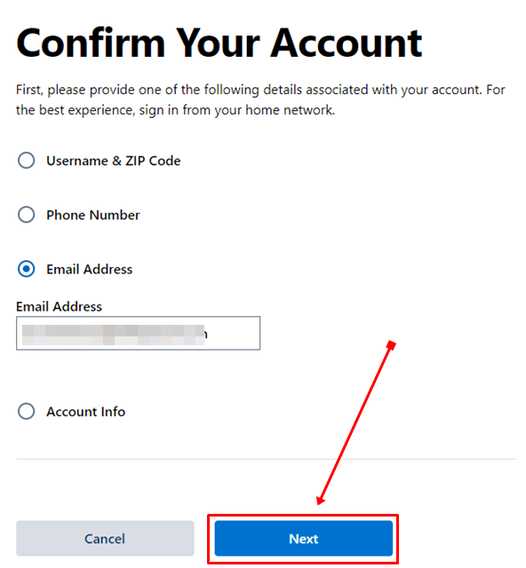 Select the option that is associated with your account