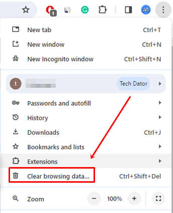 Chrome Clear browsing Data option