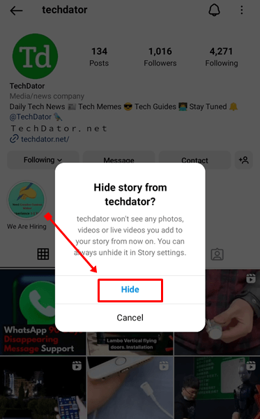Click on the Hide option