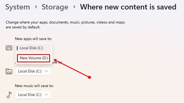 Click on the dropdown menu and select the other drive