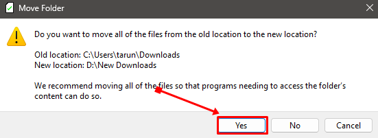 Click the Yes button if you want to move all downloaded files