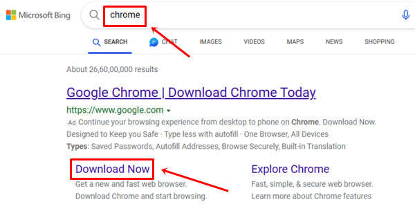 search for Google Chrome