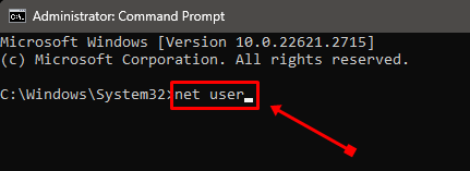 type net user in command prompt