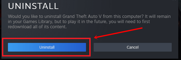Click on the uninstall button-gta5