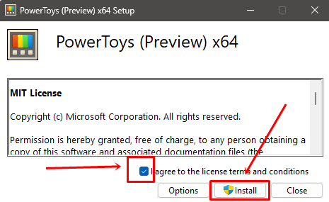 PowerToys install button
