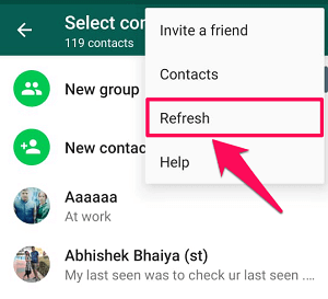 Refresh WhatsApp Contact List