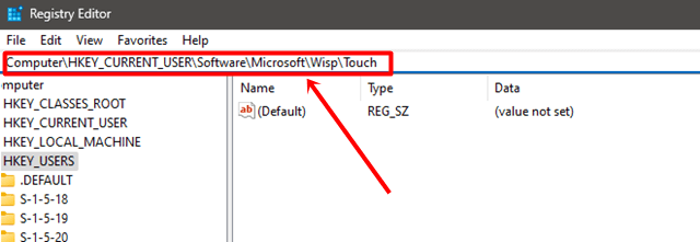 Touch driver path in Registry Editor