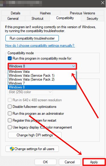 select the older Windows version