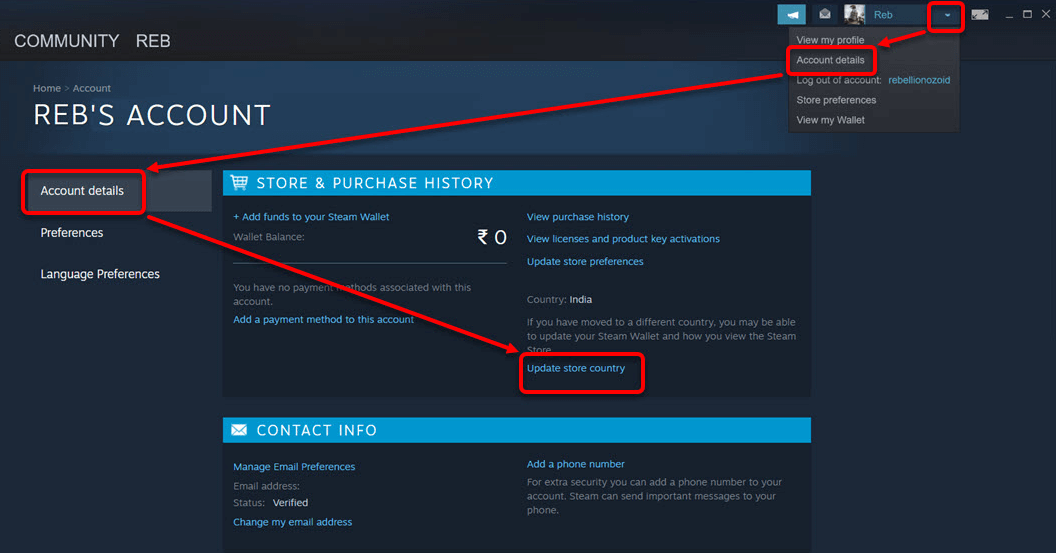 Change Store Country on Steam