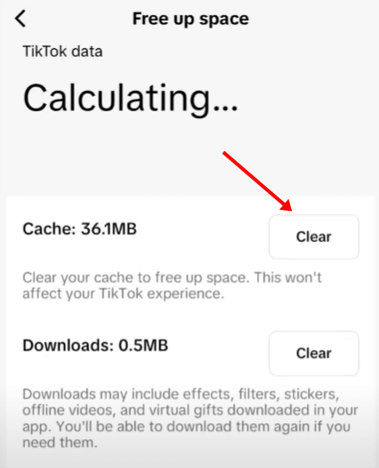Tap the Clear option you see next to Cache